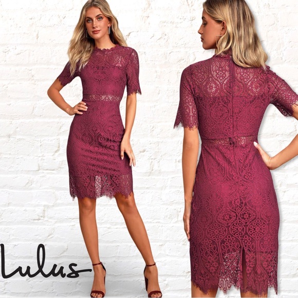 Lulu's Remarkable Burgundy Lace Mini Dress Size Small NWT Cocktail Dress - Picture 1 of 12